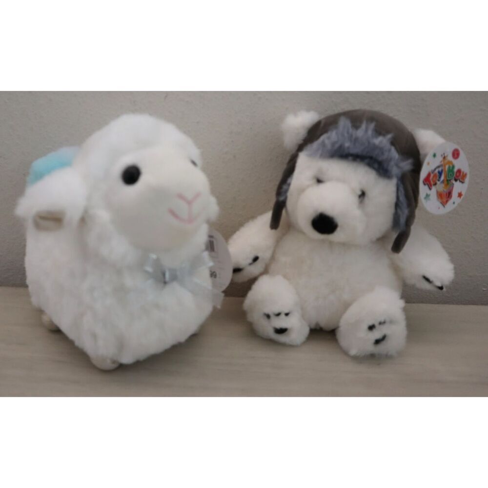 Geoffrey's Toy Box 9" Glam Lamb & 6" Polar Bear w/Hat Plush-Ultra-Soft Toys